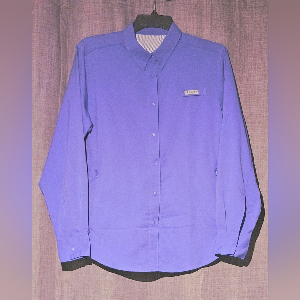 Columbia Women's Performance Fishing Gear Shirt Button Down Lavendar Size L